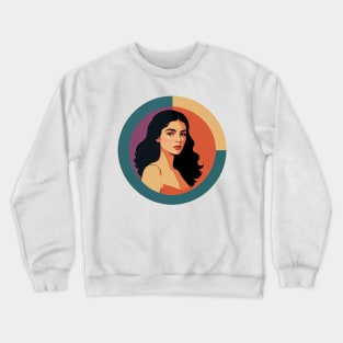 Retro Woman with Long Black Hair Crewneck Sweatshirt